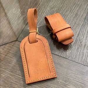 Louis Vuitton Tan Leather Luggage Tag and Strap Set